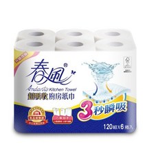 春風 捲筒式廚房紙巾 120組X6捲, 1個
