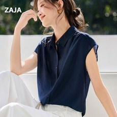 ZAJA 여성 여름 카라 반팔 셔츠 캐주얼 데일리 오피스 블라우스
