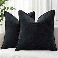 DecorUhome 여름 소파 장식용 베개 커버 45.7 x 45.7cm(18 x 18인치) 2개 세트 장식적이고 부드러운 벨벳 모던하고 아늑한 셔닐 베개 커버 우아한 디자, 블랙