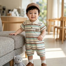 몽실이 민트스트라이프 카라반팔우주복