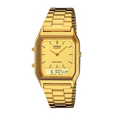 CASIO 復古方形雙顯金錶 AQ-230GA 日期顯示 中性款
