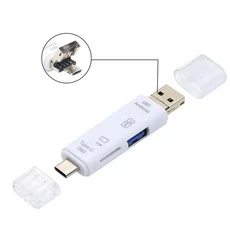 12개 5 in 1 타입 C 어댑터 다기능 USB 마이크로 TF SD 메모리 카드 리더 OTG 휴대폰 컴퓨터 스마트폰, 02 Flip over  White