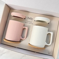국산 레트로 머그컵 2종 세트 집들이선물, 1개, 핑크 화이트 세트(컵받침 포함)