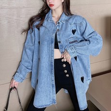 SAINTEVE 愛心寬鬆牛仔襯衫