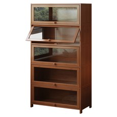 多功能竹製展示櫃 書架 六層 透明門 80*33*170cm, 六層80寬 茶色 透明防塵, 1個