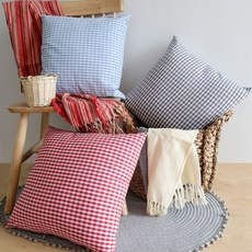 쇼파 쿠션커버 사각쿠션 체크 무늬 커버 45x45 4컬러 거실인테리어 리빙 쇼파쿠션, 베이지