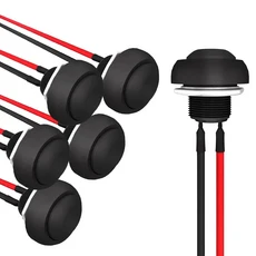 5Pcs 12mm 순간 푸시 버튼 스위치 1/2 "장착 구멍 On Off 미니 라운드 방수 녹색 사전 납땜 와이어 PBS-33B, [02] 5pcs Black