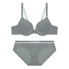 게스언더웨어 에센셜 화이트라인 브라 팬티 세트 - 라이트카키
