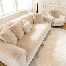 고급 두꺼운 밍크 플리스 극세사 소파 패드 미끄럼 방지 4인용 소파 커버, 카멜, 1개