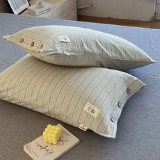 純棉枕套 一對裝 枕頭套 可換洗 家用 單人 透氣 舒適 睡眠 寢具 柔軟 親膚 水洗 簡約風格 寢室用品+青藍條+48*74cm一對裝, 青藍條