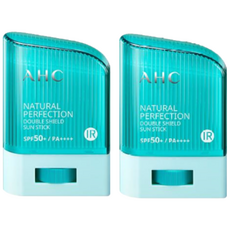 2025년 최신제조 AHC 내추럴 퍼펙션 더블쉴드 선스틱 [초록] SPF50+/ PA++++ 하늘색 제형/ 혼합자차 / 스틱 선크림 / 서핑용 / 썬크림, 14g, 2개