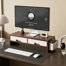 votgl 다용도 서랍형 2단 모니터 받침대, 02헤이즐넛