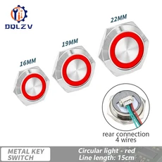 16/19/22mm 전선 포함 숏 스트로크 방수 금속 푸시 버튼 스위치 1NO 순간 자체 재설정 Led 조명 12-24V, 02 16MM, 09 Red light, 01 12-24V