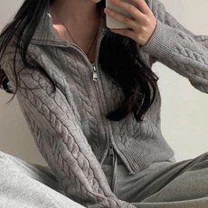 후암마켓 여성 포근한 꽈배기 니트 긴팔 투웨이 집업 가디건