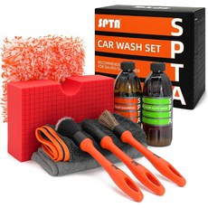 SPTA 세차 키트 클린 키트9개 품목 26 극세사 장갑 개 빨간색 스펀지 6인치 x6인치 디 타월 2개 자동차 브러시 3개