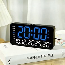 DIU LED鏡面鬧鐘多功能數字顯示時鐘學生宿舍可掛桌面電子鐘, 藍白白底（英文版）:如圖