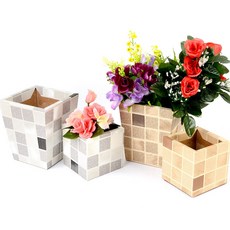 SIMPLE DESIGN 엔틱 인테리어 체크무늬조화 화분, 소, 화이트, 1개