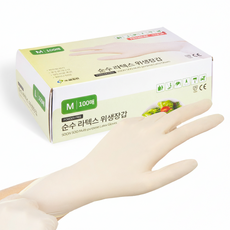 순수 라텍스장갑 100매입, 1개, 중(M), 화이트