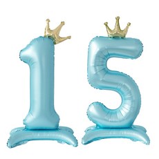 올리브파티 생일 스탠딩 왕관 은박 숫자 풍선 블루, 숫자15, 1개