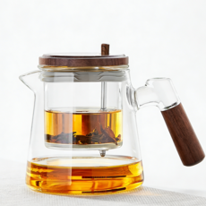 LA DERIVE 우드 손잡이 뚜껑 내열 유리 티포트, 1개, 600ml, 투명해요