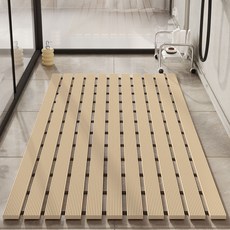 浴室鏤空疏水防滑地墊, 1個, 米色,61*90cm【陞級加厚】, 米色