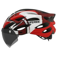 SUPERIDE 울트라라이트 인몰드 남녀공용 로드 MTB 자전거 헬멧 (자석 고글 선 바, Red 1 Lens