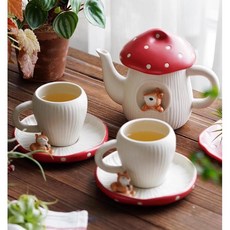 귀여운 버섯 티팟 세트 홍차 차주전자 찻잔 도자기 티포원, 1개