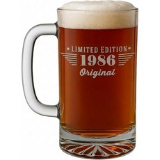 빈티지 1986년산 에칭 유리 맥주잔 (16온스) - 남녀 40번째 생일 선물 40세 남성 축하 장식 기념일 및 파티 용품/답례품 (개츠비 스타일), Maverick Vintage, Clear Orginal