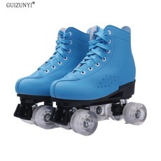성인용 발광 롤러스케이트 롤러슈즈 LED 4륜 야광 바퀴 롤러블레이드, 파란 피부 + 하얀 바퀴, 1개