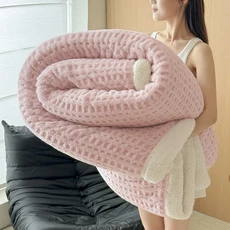 스너그데이즈 가을 겨울 플리스 담요 이중 레이어 인조 양털 담요 소파 침대용 퀸 더블 컴포터, 03 분홍색