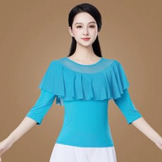 사교댄스복 라인댄스복 여성 줌바 방송 라틴 댄스상의 티셔츠 공연복