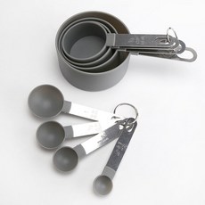 刻度量勺烘焙量勺廚房量勺奶粉不銹鋼手柄8件套量杯量匙 廚房套裝量勺, 灰色8件套量杯量勺, 1個