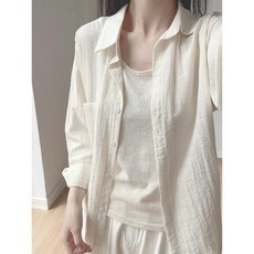 스트라이프 셔츠 여름 경량 코튼 겉옷 디자인 태양 투명 소매 여성용 긴 폴 보호 루즈 캐주얼 린넨