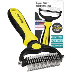 맥스파워 플래닛 헤어 브러시 양면 쉐딩 개 고양이용 언더코트 갈퀴 제거 엑스트라 와이드 그루밍 핑크, Yellow, Large