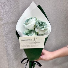手工鉤針玫瑰花束 仿真花 婚禮小禮物 情人節禮物, 1個, 凡爾賽三朵蘇格蘭綠