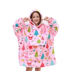 Cloele 아동용 여아용 웨어러블 담요 후디 - 소매와 포켓이 있는 오버사이즈 후드 스웨트셔츠 플란넬 생일 크리스마스 선물 여아용 프리 사이즈 핑크, 핑크 크리스마스