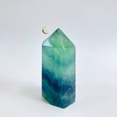綠螢石柱 松夜色 青綠山水意境擺件, 1個