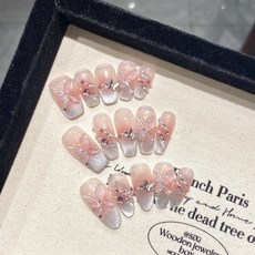 手工穿戴甲 貓眼美甲 立體鑽飾 杏仁甲 爆閃碎鑽光療美甲貼片, 1個, 鏡月蝶-中梯【主圖款】,S