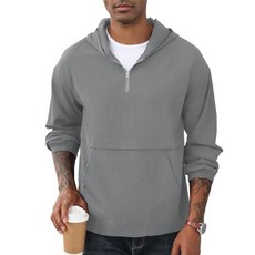 남성용 쿼터 지퍼 스웨트셔츠 트랙 재킷 윈드브레이커 캐주얼 풀오버 경량 포켓 사이클링 골프 남성용 후드 그레이 L 회색. 119396