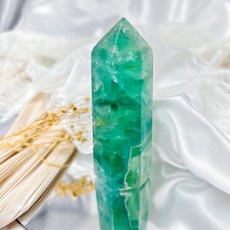 綠螢石柱 冰綠螢石 方形紋 大片彩虹光, 1個