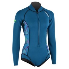 AROPEC 游龍潛水 2mm Neoprene 比基尼防寒衣 長袖短褲 (比基尼高衩款), 海軍藍,XL