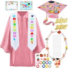 유치원 졸업 모자와 드레스 태슬이 훔친 미니 졸업 곰 2 인증서 8장 카드 4장 캔디 레이, Pink Set 1, Size 33 (123-130 cm)