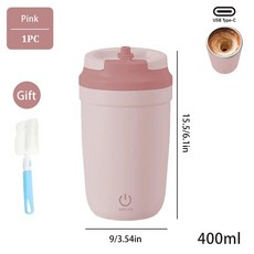 자동 자체 교반 머그 커피 우유 혼합 컵 자기 교반 스테인레스 스틸 전기 블렌더 400ml, 1개, Pink / 301-400ml