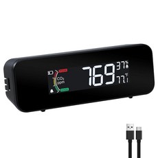 CO2 모니터 휴대용 미터 0~5000PPM 이산화탄소 검출기 측정 CO2 온도 습도 대기질 모니터(지시등 및 버저 알람 포함) 여행 가정 호텔용 충전식, CO2 모니터 휴대용 미터, 0~5000ppm 이산화탄, 1개