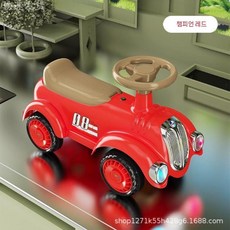 빈티지 클래식 자동차 밸런스 바이크 슬라이더 1-3세 어린이 아기 유아 4륜 요 어린이용 트위스터 등이 있습니다, 챔피언 레드 고급 음악 조명  두 번째 샷
