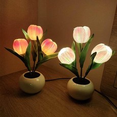 LED 튤립 무드등 침실 장식 선물 무드등 수면등 인테리어조명 스탠드 단스탠드 조명, 주황색 (배터리)