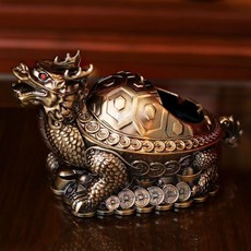 龍龜煙灰缸 鎮宅之寶 帶蓋金屬歐式擺件, 青古龍龜, 1個