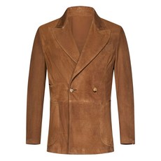 프랜지스콜렉션 더블 브레스티드 피크 라펠 스웨이드 재킷