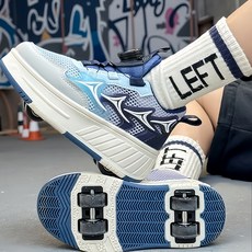 남녀공용 더블 휠 변형 탈착식 롤러슈즈 인라인 스케이트 운동화 간편한 성인 롤러스케이트, 1개, 푸른색