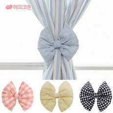 해피코튼 리본 커튼 집게, 1개, 파스텔 체크 블루